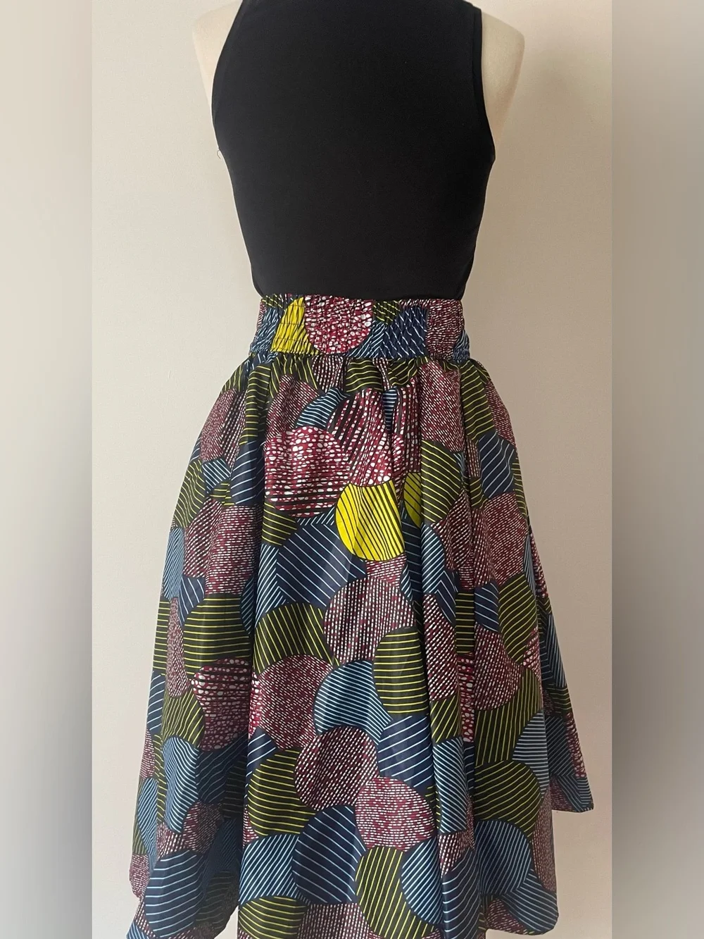 Printed Midi Skirt in Blue, Olive, Black & Red with matching scarf - Picture 5 of 8